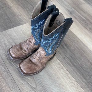 Old West Leather Cowboy Boots with Blue Stitching